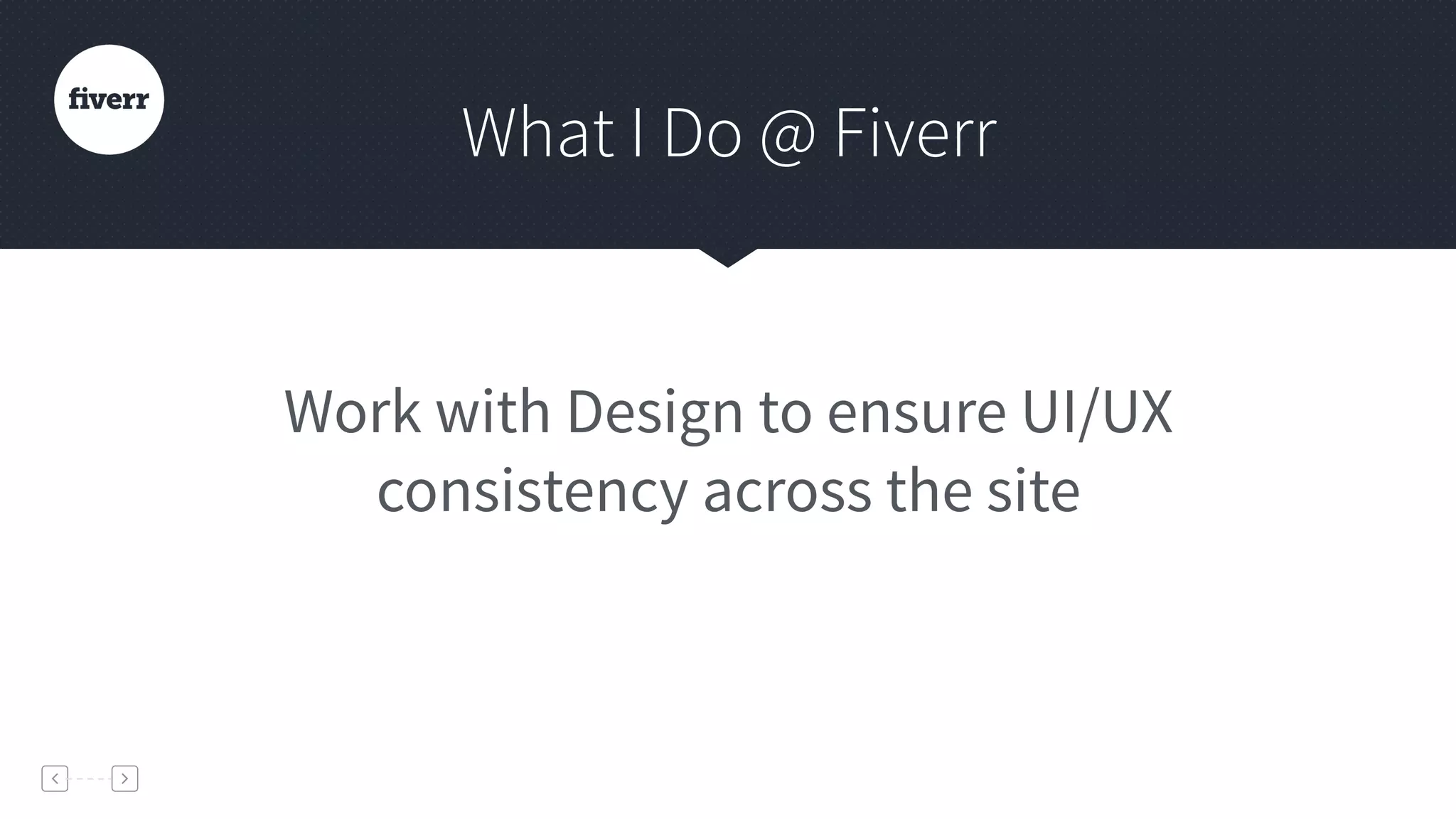 Work with Design to ensure UI/UX
consistency across the site
What I Do @ Fiverr
 