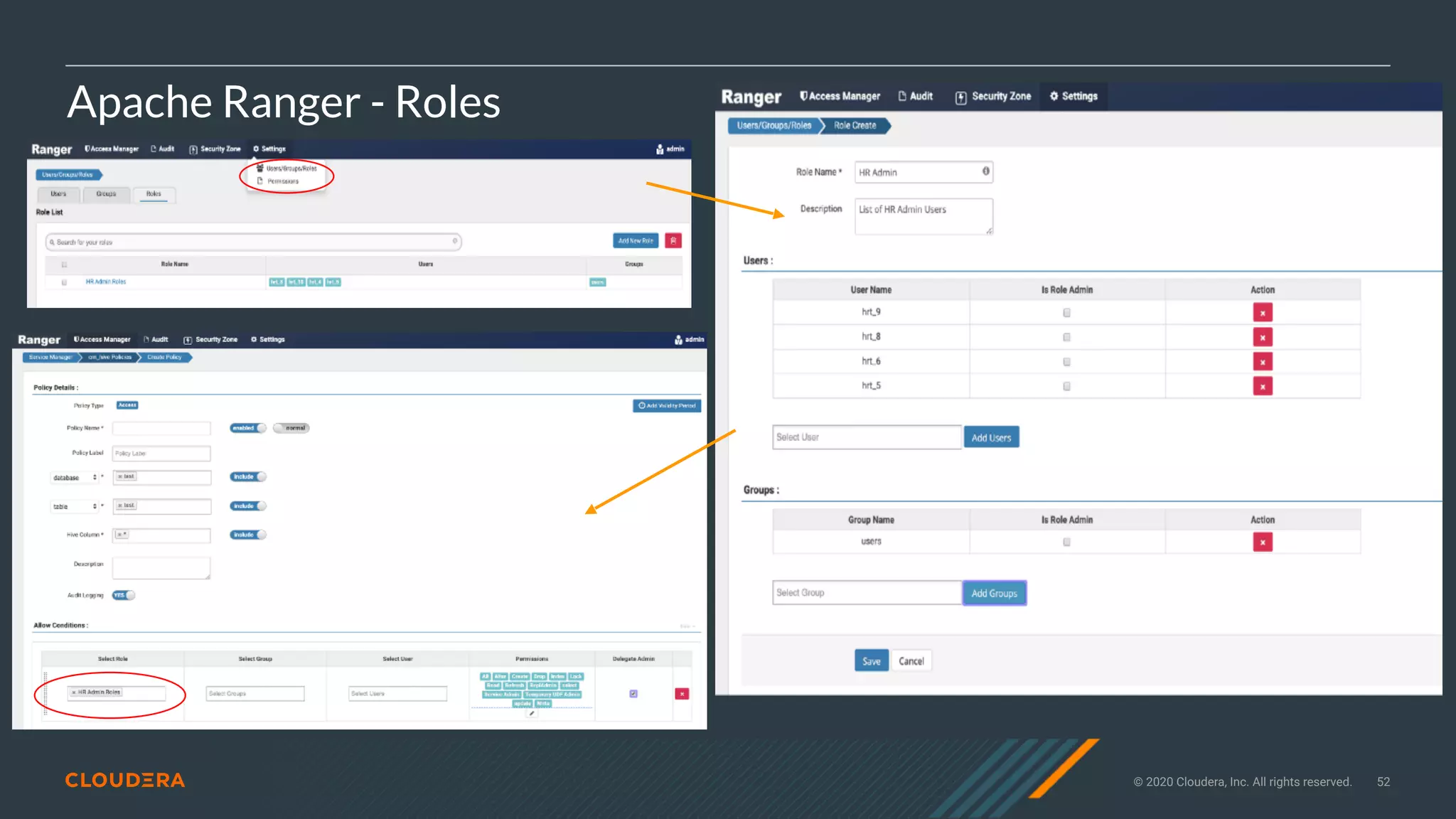 © 2020 Cloudera, Inc. All rights reserved. 52
Apache Ranger - Roles
 