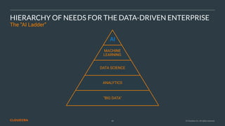© Cloudera, Inc. All rights reserved.89
HIERARCHY OF NEEDS FOR THE DATA-DRIVEN ENTERPRISE
The “AI Ladder”
AI
MACHINE
LEARNING
DATA SCIENCE
ANALYTICS
"BIG DATA"
 
