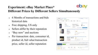 Experiment: eBay Market Place*
Different Prices by Different Sellers Simultaneously
● 6 Months of transactions and bids
hi...