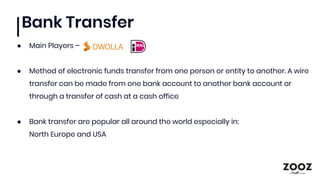 Bank Transfer
● Main Players –
● Method of electronic funds transfer from one person or entity to another. A wire
transfer...