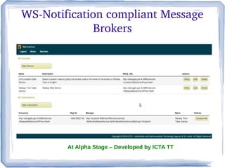 WS­Notification compliant Message 
Brokers
At Alpha Stage – Developed by ICTA TT
 