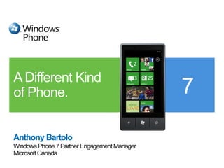 Anthony Bartolo Windows Phone 7 Partner Engagement Manager Microsoft Canada A Different Kindof Phone. 