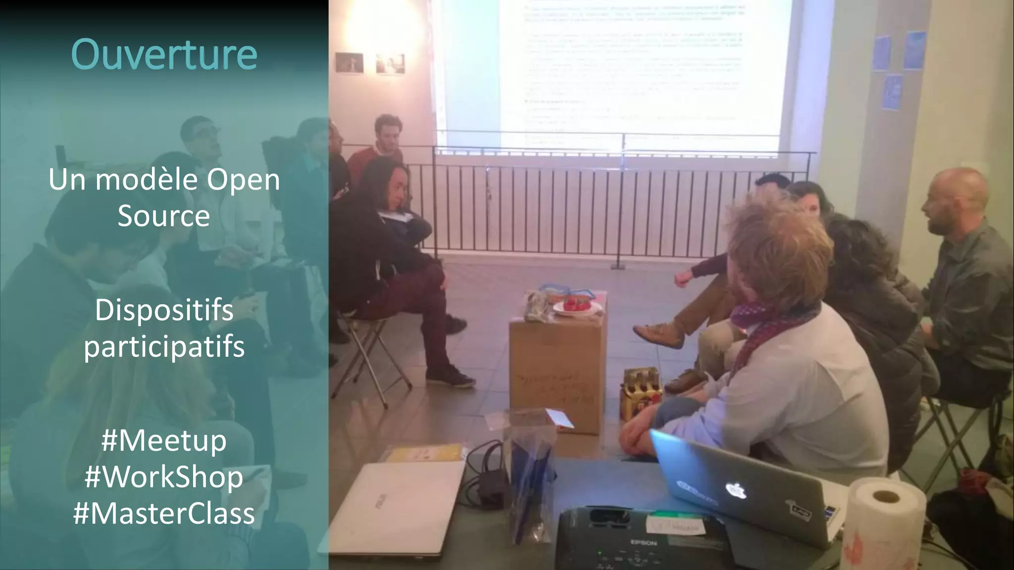 Un modèle Open
Source
Dispositifs
participatifs
#Meetup
#WorkShop
#MasterClass
Ouverture
 