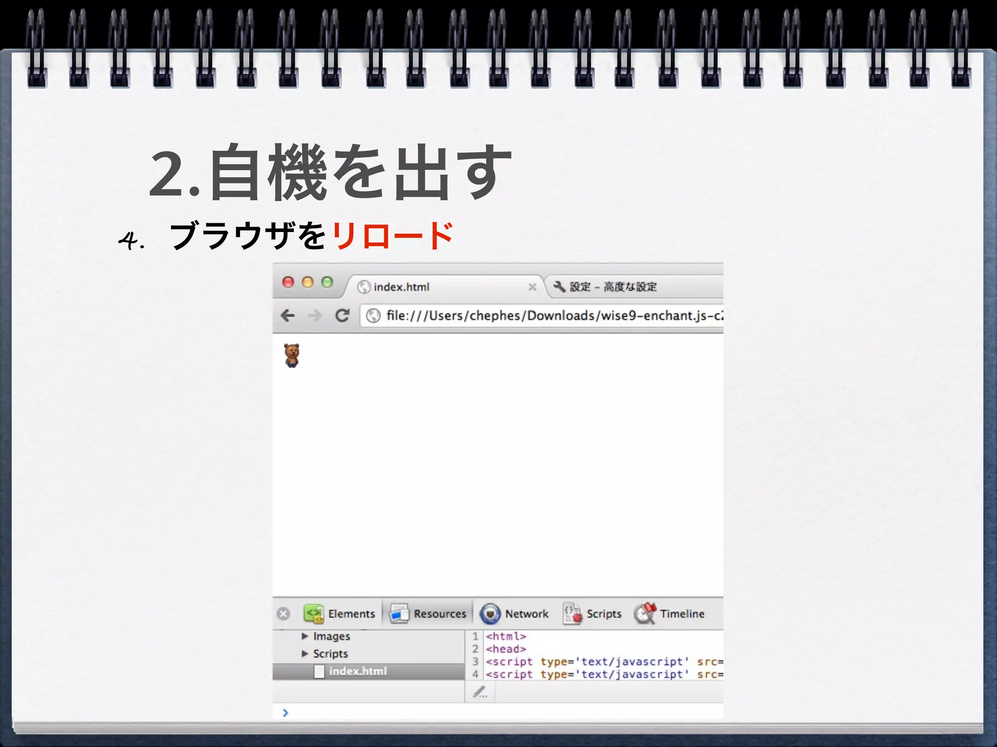2.自機を出す
4. ブラウザをリロード
 