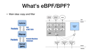 • Main idea: copy and ﬁlter
What's eBPF/BPF?
 