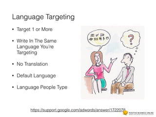 Language Targeting
• Target 1 or More
• Write In The Same
Language You’re
Targeting
• No Translation
• Default Language
• ...