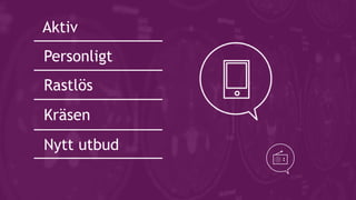 Aktiv
Personligt
Rastlös
Kräsen
Nytt utbud
 