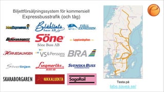 Biljettförsäljningssystem för kommersiell
Expressbusstrafik (och tåg)
Testa på
labs.savea.se/
 