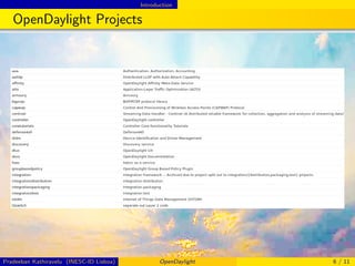 Introduction
OpenDaylight Projects
Pradeeban Kathiravelu (INESC-ID Lisboa) OpenDaylight 6 / 11
 