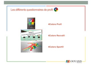 Les différents questionnaires de profil
4Colors Pro®
4Colors Recrut®
4Colors Sport®
 
