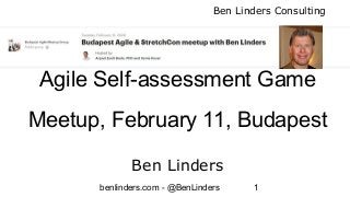 Ben Linders Consulting
benlinders.com - @BenLinders 1
Agile Self-assessment Game
Meetup, February 11, Budapest
Ben Linders
 
