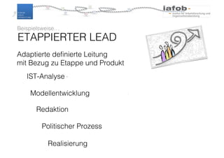 Politischer Prozess - querschnittsstark - Amt BC
Realisierung - umsetzungsstark - Dienststelle D
32
ETAPPIERTER LEAD
Adaptierte definierte Leitung
mit Bezug zu Etappe und Produkt
IST-Analyse - analysestark - Stab X
Redaktion - schreibstark - Fachbereich XY
Modellentwicklung - fachstark - Abteilung A
Beispielsweise…
 
