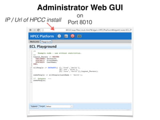 Administrator Web GUI! 
on 
IP / Url of HPCC install Port 8010 
 
