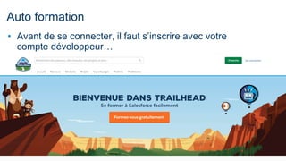 Auto formation
• Avant de se connecter, il faut s’inscrire avec votre
compte développeur…
 
