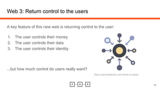 Web 3: Return control to the users
A key feature of this new web is returning control to the user:
1. The user controls th...