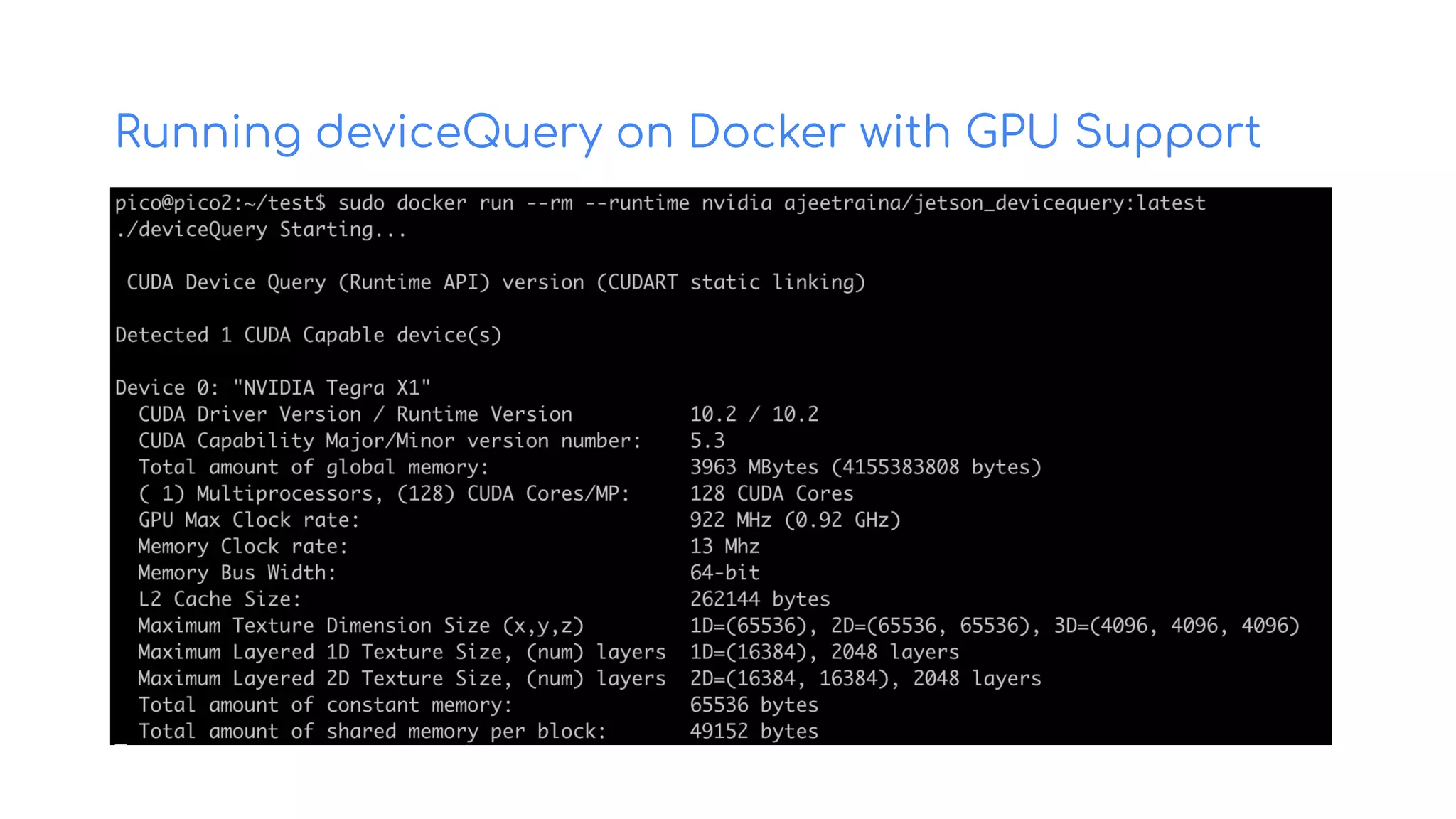 Running deviceQuery on Docker with GPU Support
 