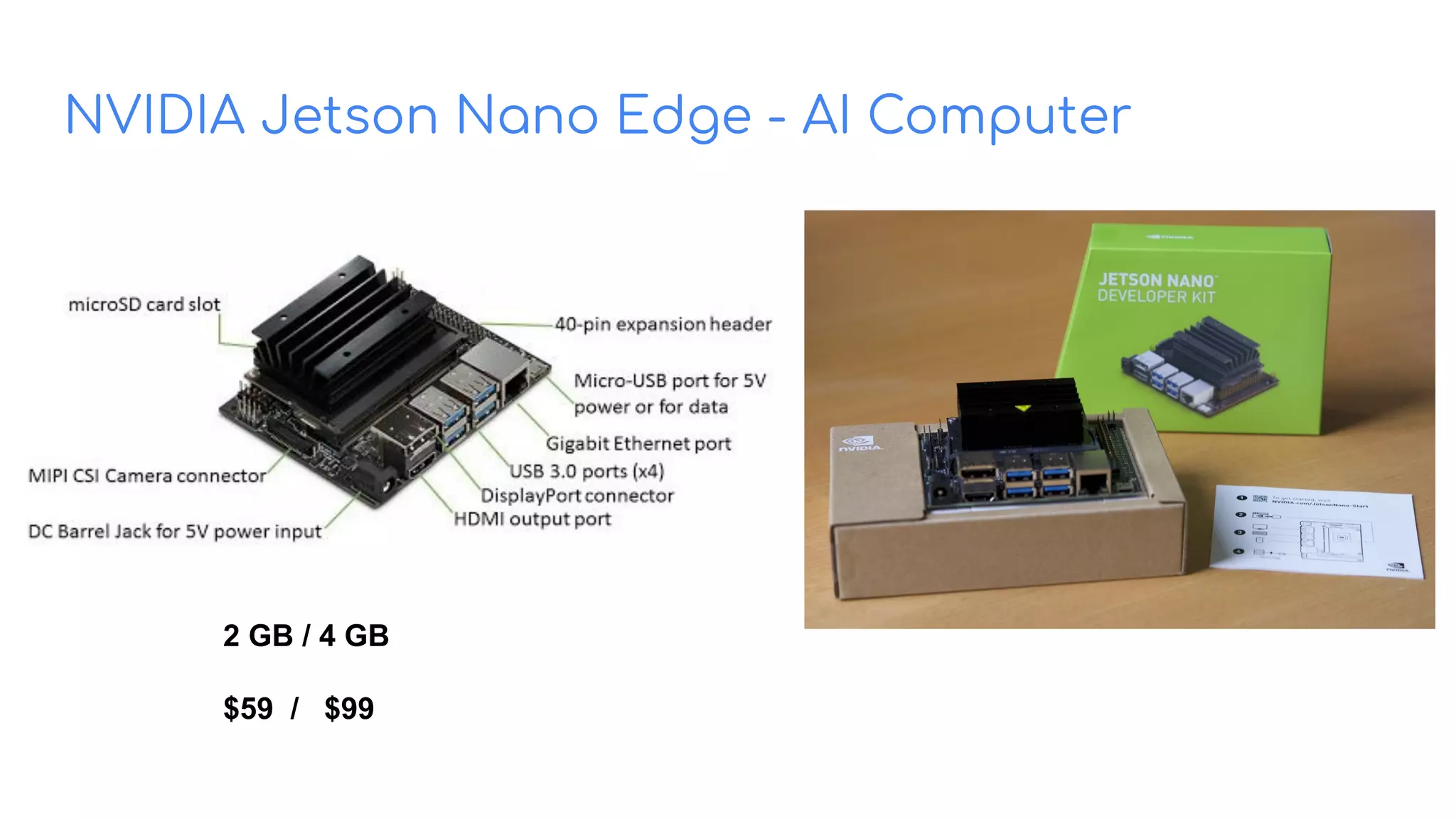 NVIDIA Jetson Nano Edge - AI Computer
2 GB / 4 GB
$59 / $99
 