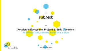 FabMob
Accelerate Ecosystem, Projects & Build Commons
Knowledge, Data, Software, Hardware & Culture
2016, Gabriel PLASSAT
 