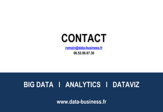 BIG DATA l ANALYTICS l DATAVIZ
www.data-business.fr
CONTACT
romain@data-business.fr
06.52.86.87.30
 