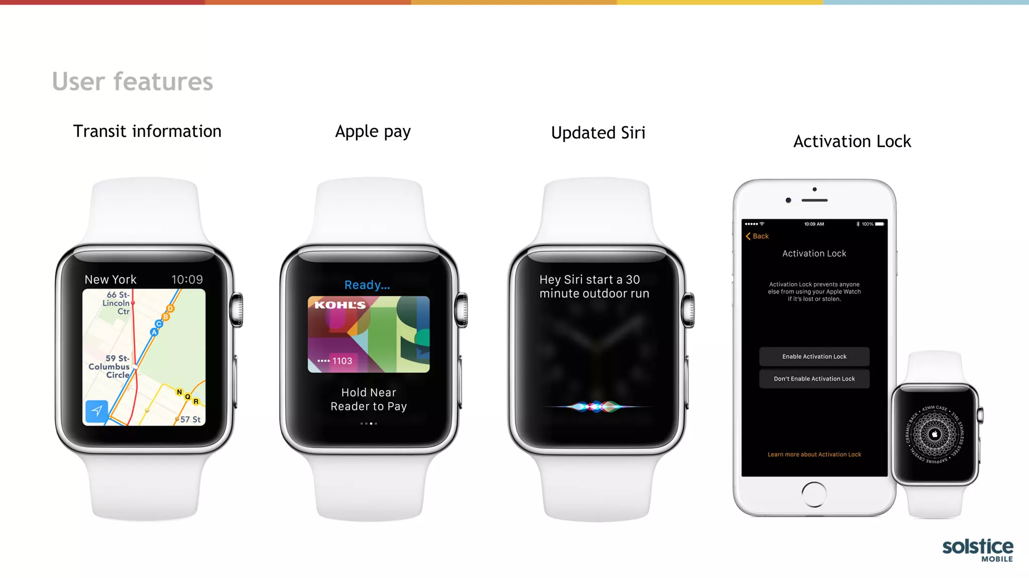 User features
Updated SiriTransit information Apple pay
Activation Lock