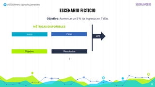#SEOSAlmeria | @nacho_benavides
ESCENARIO FICTICIO
Objetivo: Aumentar un 5 % los ingresos en 7 días
19
MÉTRICAS DISPONIBLE...