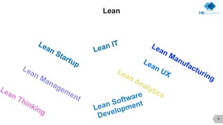 4
Lean
Lean Startup
Lean Management
Lean IT
Lean Thinking
Lean Manufacturing
Lean UXLean Analytics
Lean Software
Developme...