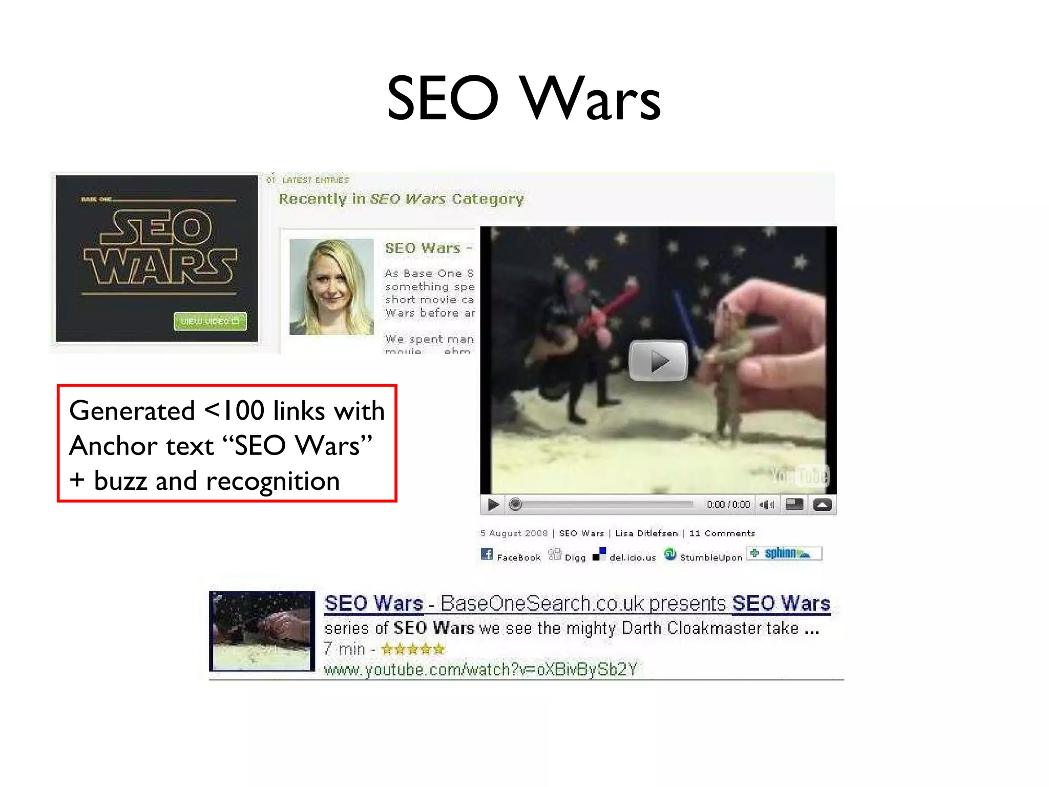 SEO Wars Generated <100 links with Anchor text “SEO Wars” + buzz and recognition 