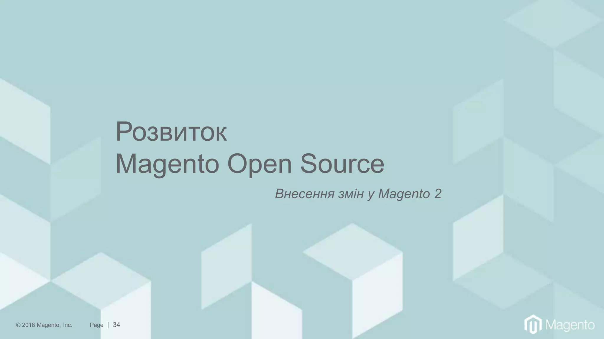 © 2018 Magento, Inc. Page | 34
Розвиток
Magento Open Source
Внесення змін у Magento 2
 