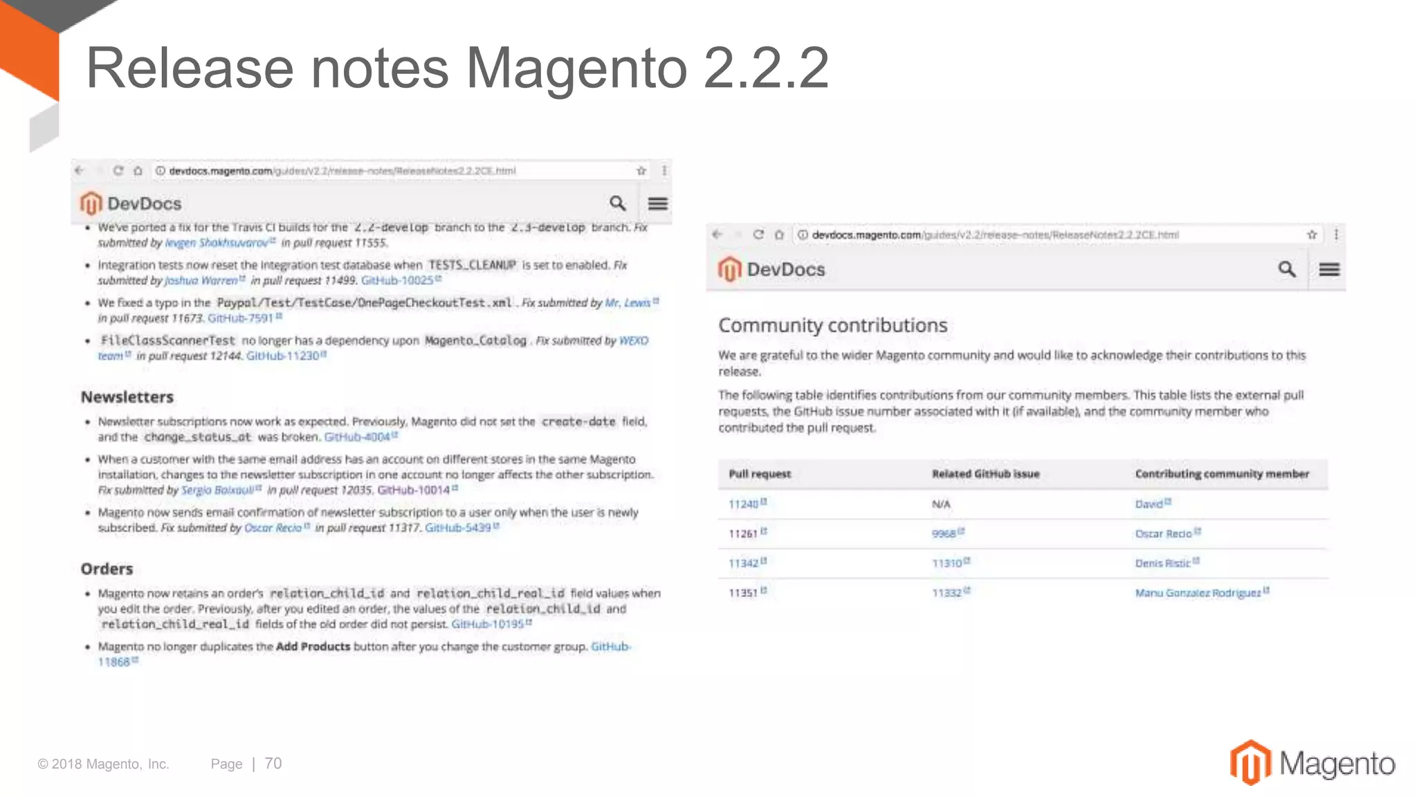© 2018 Magento, Inc. Page | 70
Release notes Magento 2.2.2
 