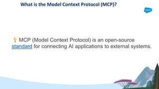 What is the Model Context Protocol (MCP)?
MCP (Model Context Protocol) is an open-source
standard for connecting AI applications to external systems.
 