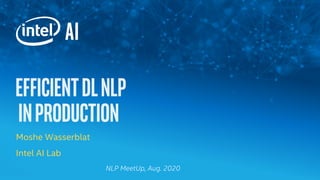 Moshe Wasserblat
Intel AI Lab
NLP MeetUp, Aug. 2020
 