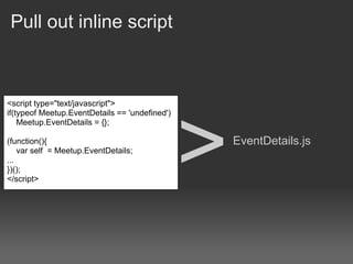 Pull out inline script



<script type="text/javascript">




                                                >
if(typeof Meetup.EventDetails == 'undefined')
    Meetup.EventDetails = {};

(function(){                                        EventDetails.js
    var self = Meetup.EventDetails;
...
})();
</script>
 