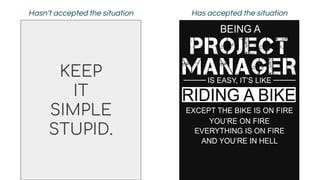 KEEP
IT
SIMPLE
STUPID.
Hasn’t accepted the situation Has accepted the situation
 