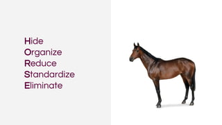 Hide
Organize
Reduce
Standardize
Eliminate
 