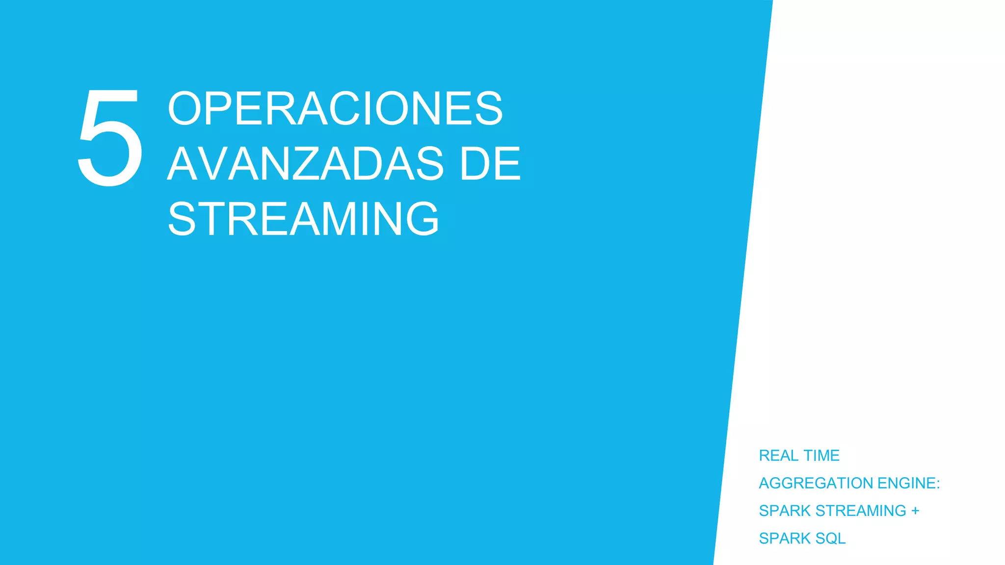 OPERACIONES
AVANZADAS DE
STREAMING
REAL TIME
AGGREGATION ENGINE:
SPARK STREAMING +
SPARK SQL
5
 