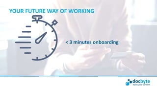 YOUR FUTURE WAY OF WORKING
< 3 minutes onboarding
 