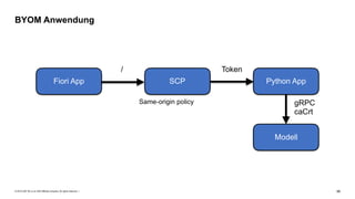 © 2019 SAP SE or an SAP affiliate company. All rights reserved. ǀ "90
BYOM Anwendung
Fiori App SCP Python App
Modell
Token/
Same-origin policy gRPC 
caCrt
 