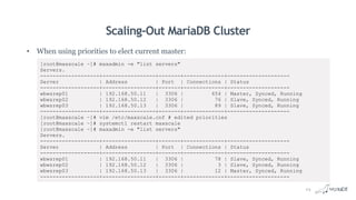 Scaling-Out MariaDB Cluster
• When using priorities to elect current master:
[root@maxscale ~]# maxadmin -e "list servers"...