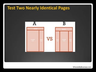 WhereIsMyBusiness.com
Test Two Nearly Identical Pages
 