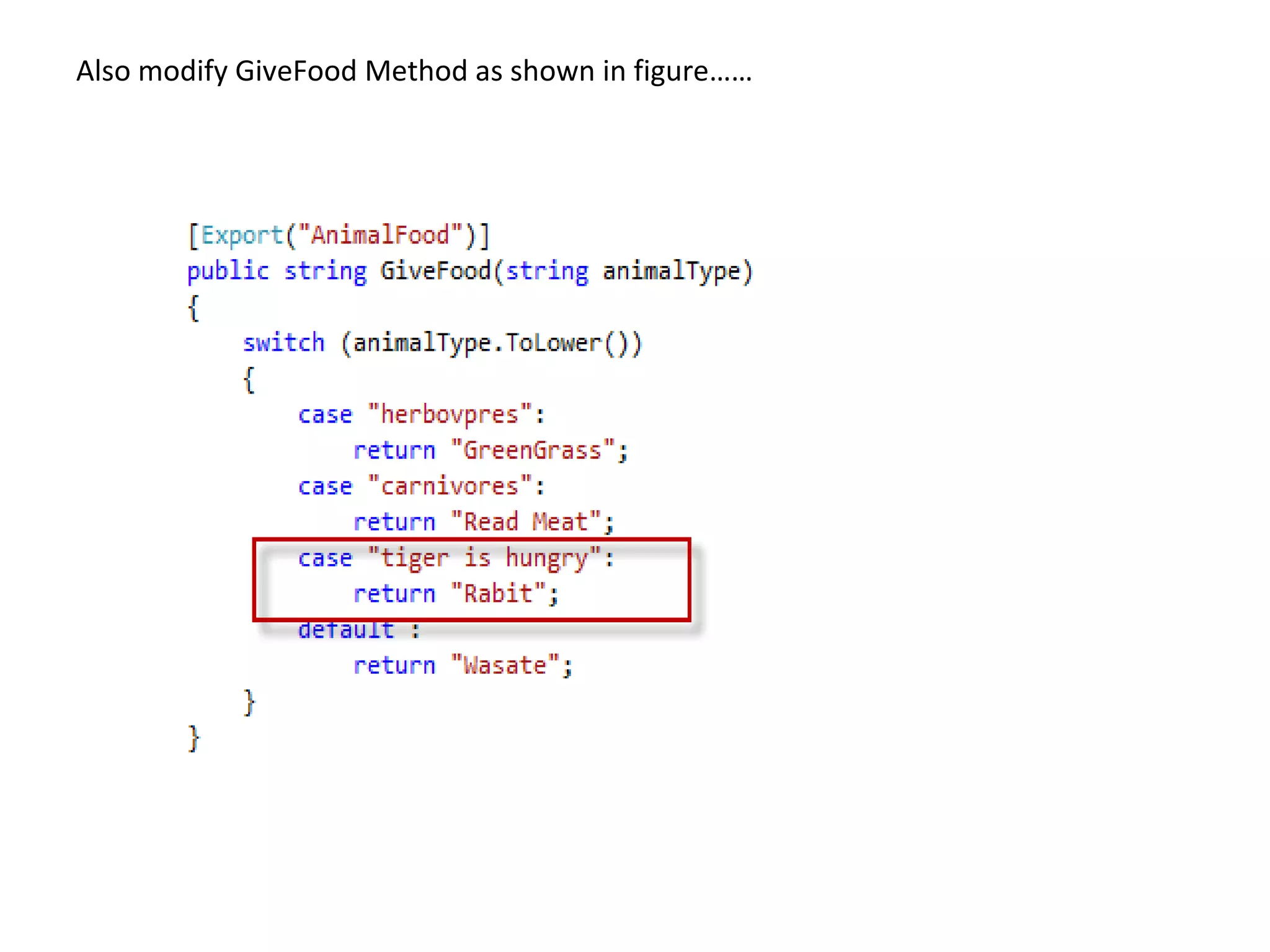 Also modify GiveFood Method as shown in figure……
 