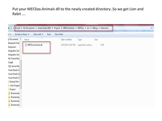 Put your MEFZoo.Animals dll to the newly created directory..So we get Lion and
Rabit ….
 