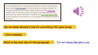 Murphy Law Example Understanding Murphy's Law: Reading Comprehension and Vocabulary | PPTX