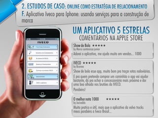 Show de Bola
by Marco santarossa junior
Adorei o aplicativo, me ajuda muito em vendas... 1000

IVECO
by Bcorrea
Show de bola esse app, muito bom pra traçar rotas rodoviárias.
E pra quem pretende comprar um caminhão o app vai ajudar
bastante, dá pra achar a concessionária mais próxima e dar
uma boa olhada nos brutões da IVECO.
Parabéns!

O melhor nota 1000
by Jocivaldo
Muito pratico e útil, mais que o aplicativo da volvo trucks
meus parabéns a Iveco Brasil...
 
