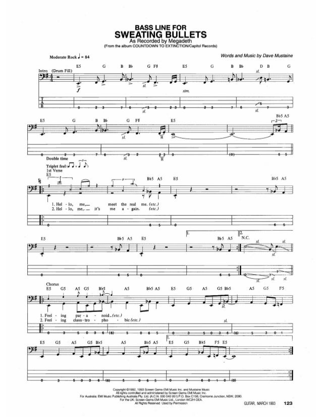 Megadeth sweating bulletsBass tablature