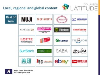 Local, regional and global content 
Rest of 
Asia 
Mega Event Asia-Pacific 
20-21st August 2014 
 