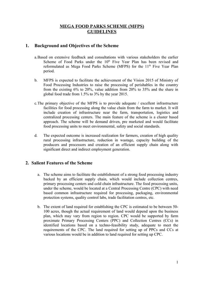 Mega food park scheme PDF