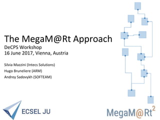 The MegaM@Rt Approach
DeCPS Workshop
16 June 2017, Vienna, Austria
Silvia Mazzini (Intecs Solutions)
Hugo Bruneliere (ARM)
Andrey Sadovykh (SOFTEAM)
 