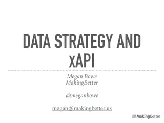 DATA STRATEGY AND
XAPI
Megan Bowe
MakingBetter
@meganbowe
megan@makingbetter.us
 