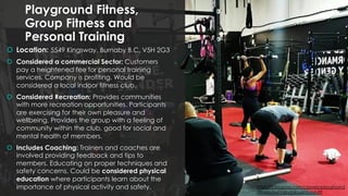 Playground Fitness,
Group Fitness and
Personal Training
 Location: 5549 Kingsway, Burnaby B.C, V5H 2G3
 Considered a com...